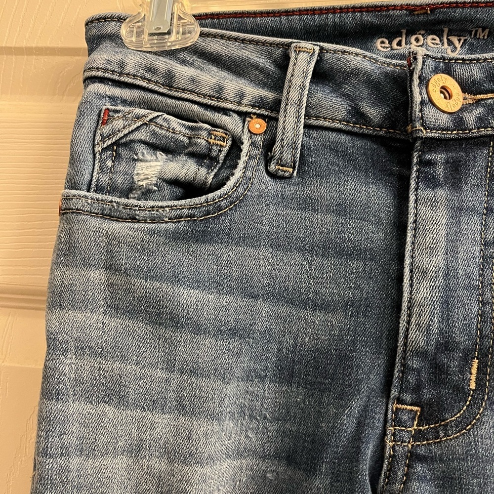 Maurice’s Women’s Edgely Distressed Blue High Rise Flare Jeans Size 2 - Picture 9 of 13